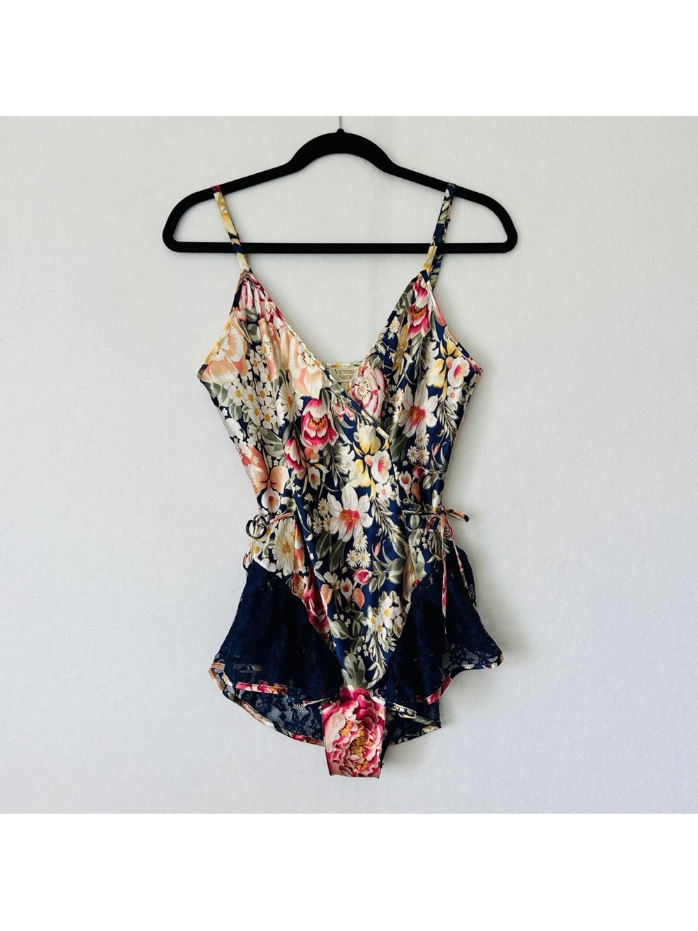 VTG Victorias Secret Gold Label Whimsy Floral Satin Lace Coquette Teddy Romper M